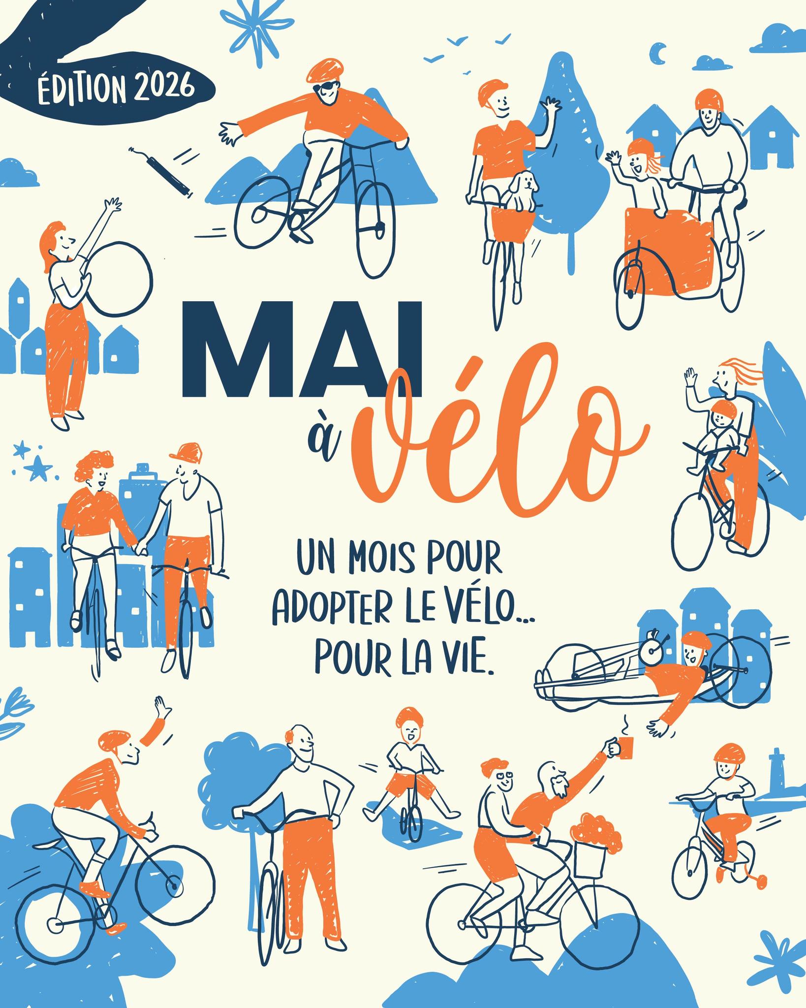Affiche d'appel à participation Mai à vélo 2025 : un mois pour se remettre en selle, créez des évènements ludiques autour du vélo