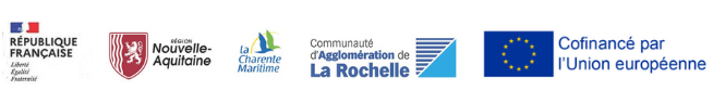 Logos des partenaires des PLIE : république française, région Nouvelle-Aquitaine, département Charente-Maritime, communauté d'agglomération de La Rochelle, Union européenne