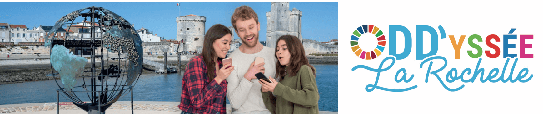3 personnes utilisant leurs smartphones pour l'application odysée