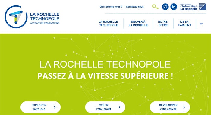 Page d'accueil du site web La Rochelle Technopole