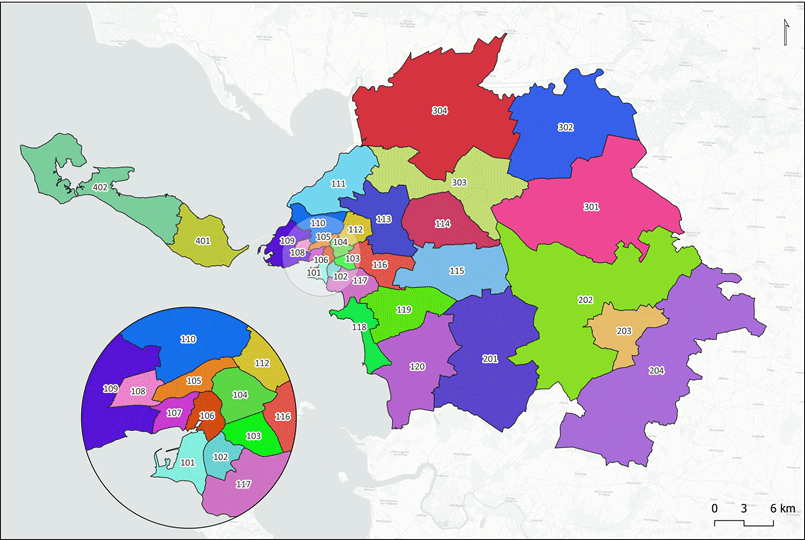 Carte des secteurs enquêtés - bassin de vie Ile de Ré, Agglo La Rochelle, Aunis Atlantique, Aunis Sud