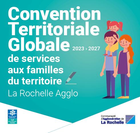 une famille avec le titre stipulant la signature de la convention territoriale globale pour améliorer l’offre de services aux familles
