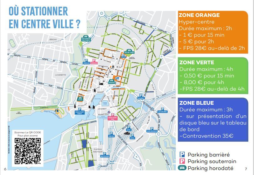 zone horodatée de La Rochelle avec les rues en zone orange et zone verte